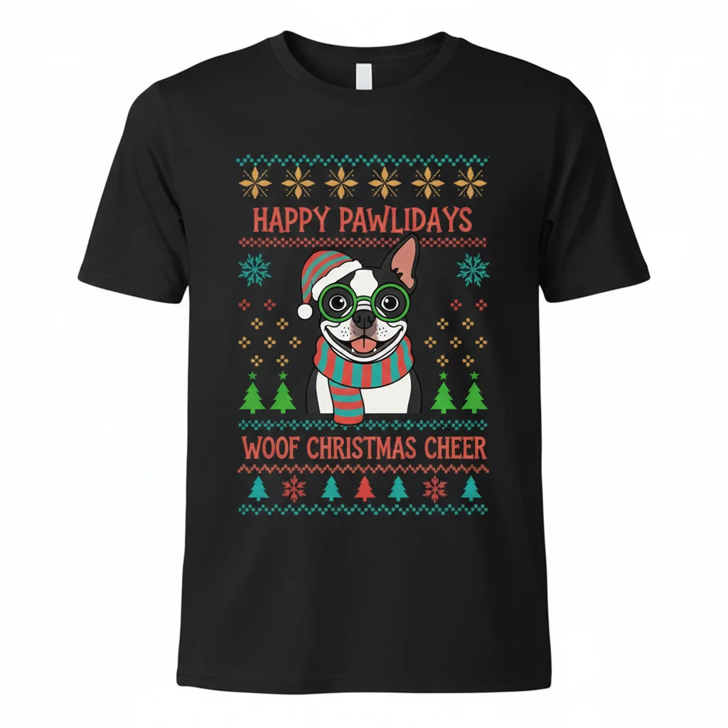 Happy Pawlidays Boston Terrier Ugly Christmas Sweater Essential T-Shirt