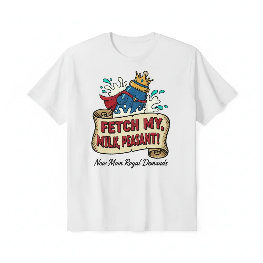 Funny New Mom T-Shirt "Fetch My Milk Peasant" - Soft Cotton Tee