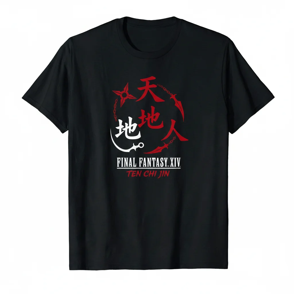 FFXIV Ninja Ten Chi Jin Essential T-Shirt - Dark Red & White