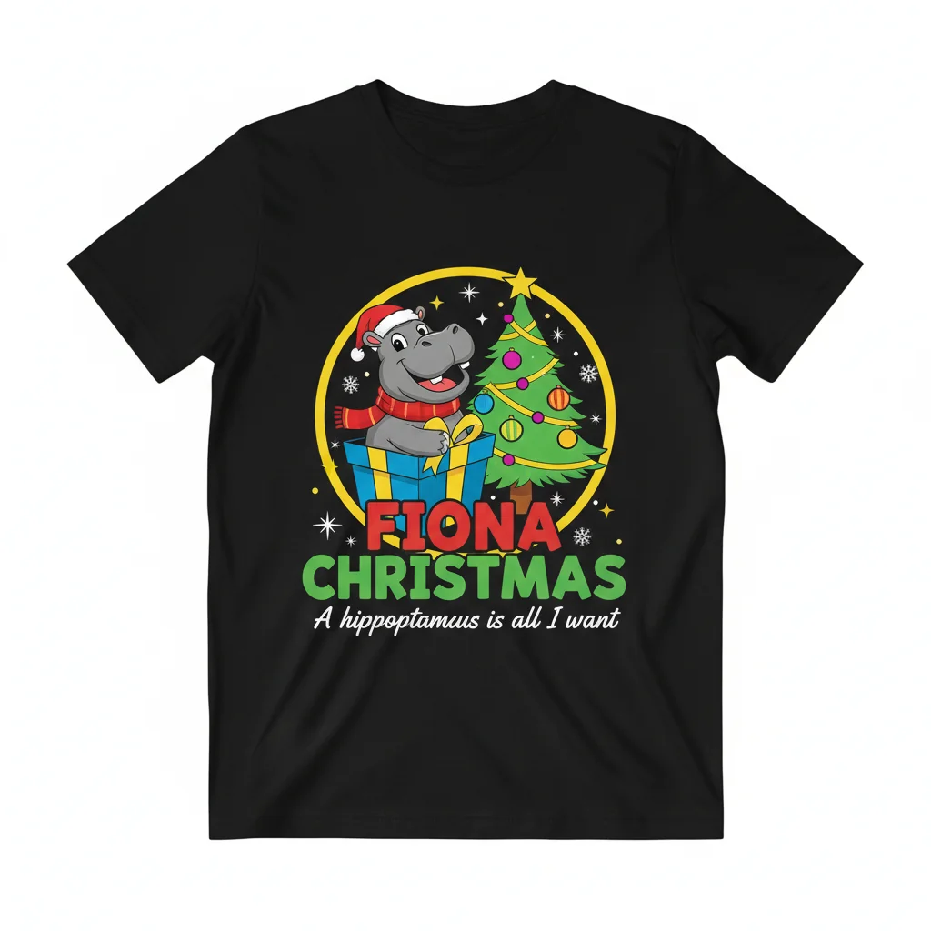"All I Want For Christmas" Fiona the Hippo Art Tee