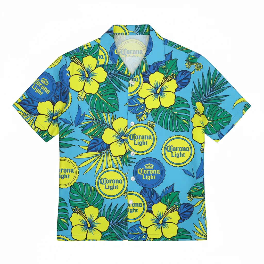 Corona Light Beer Floral Hawaiian Shirt & Beach Shorts Set