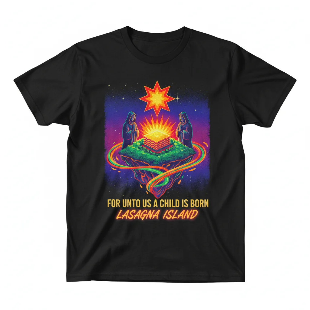 Divine Comfort: 'A Child Is Born' Lasagna Island Tee