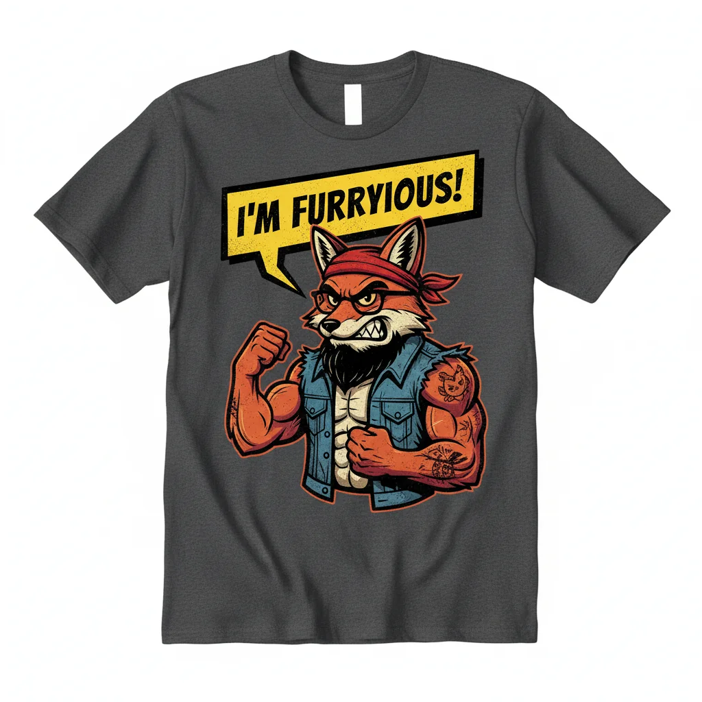 Funny Fox Dad "I'M FURRYIOUS" T-Shirt - Premium Cotton Tee for Men
