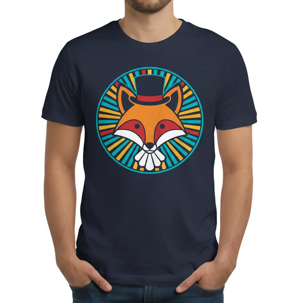 T-Shirt Unisex con Estampado de Zorro con Sombrero de Copa - Algodón Ring-Spun Premium