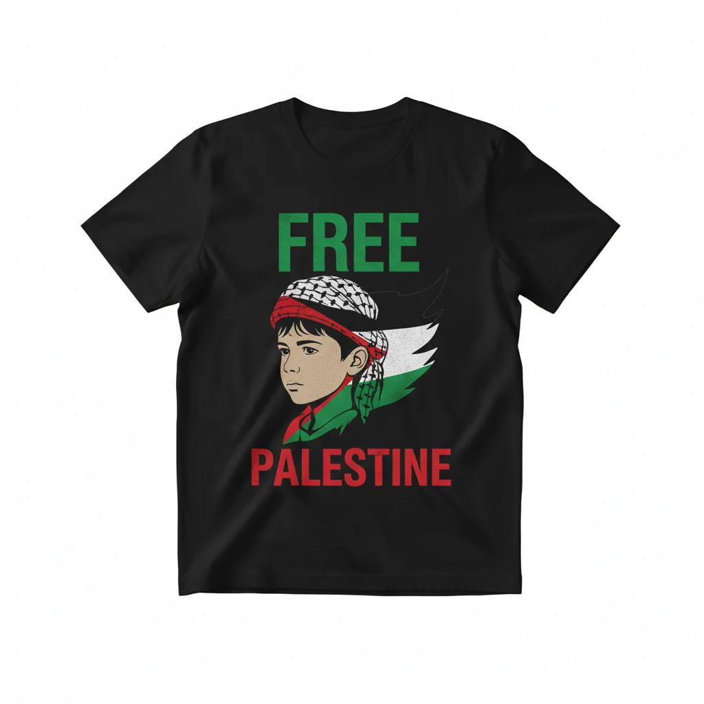 Spirit of Palestine: Boy with Flag Artistic Tee