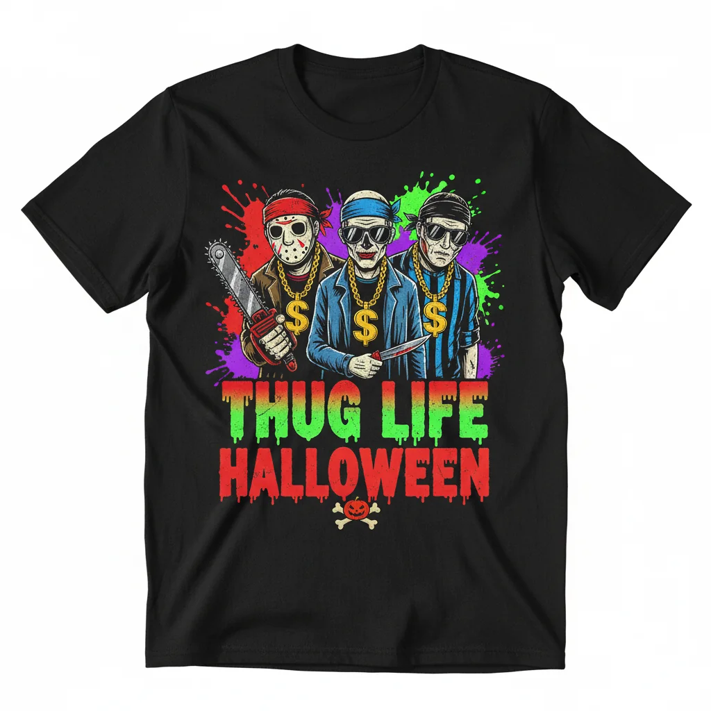 Durable & Vibrant Funny Horror Killers Thug Life Halloween Tee - Pre-Shrunk Comfort