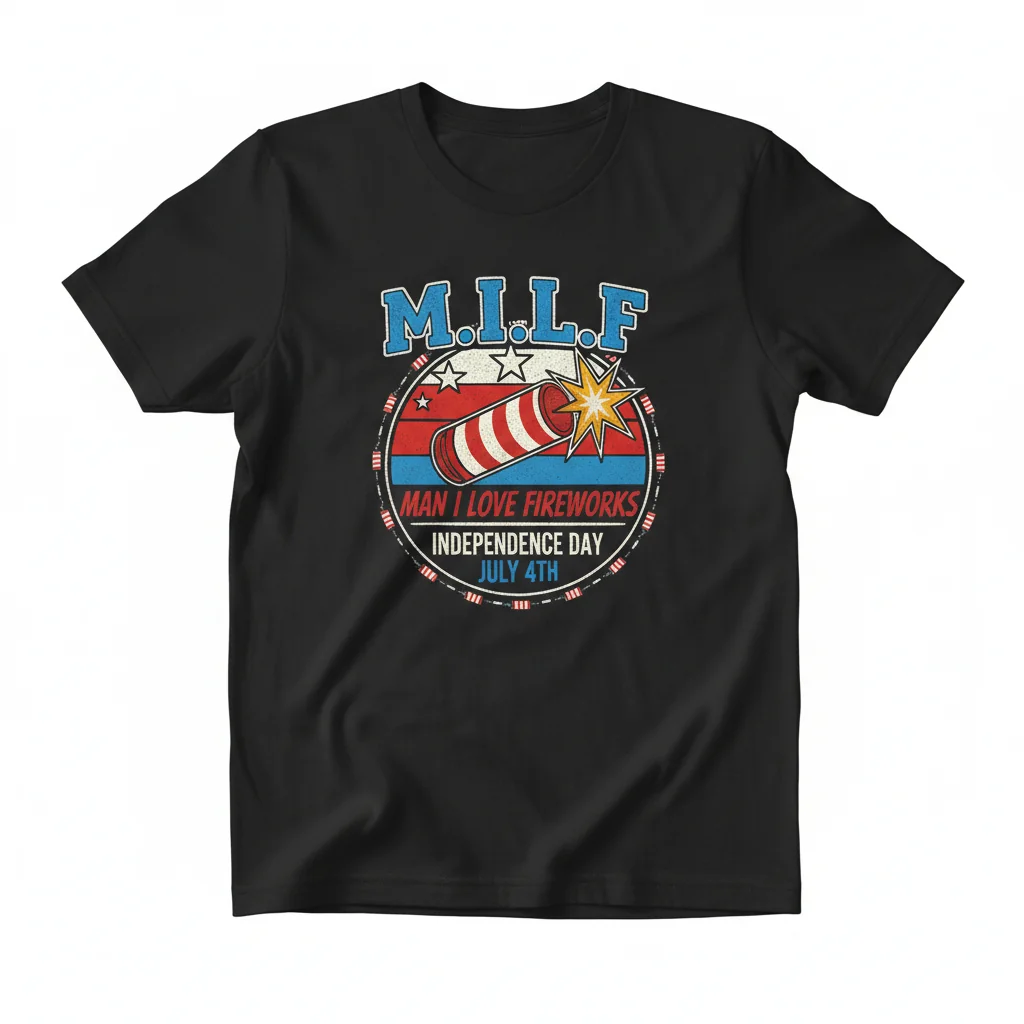 Funny MILF 'Man I Love Fireworks' T-Shirt - Premium 4th of July, Independence Day, Patriotic Fireworks Tee for Men & Women