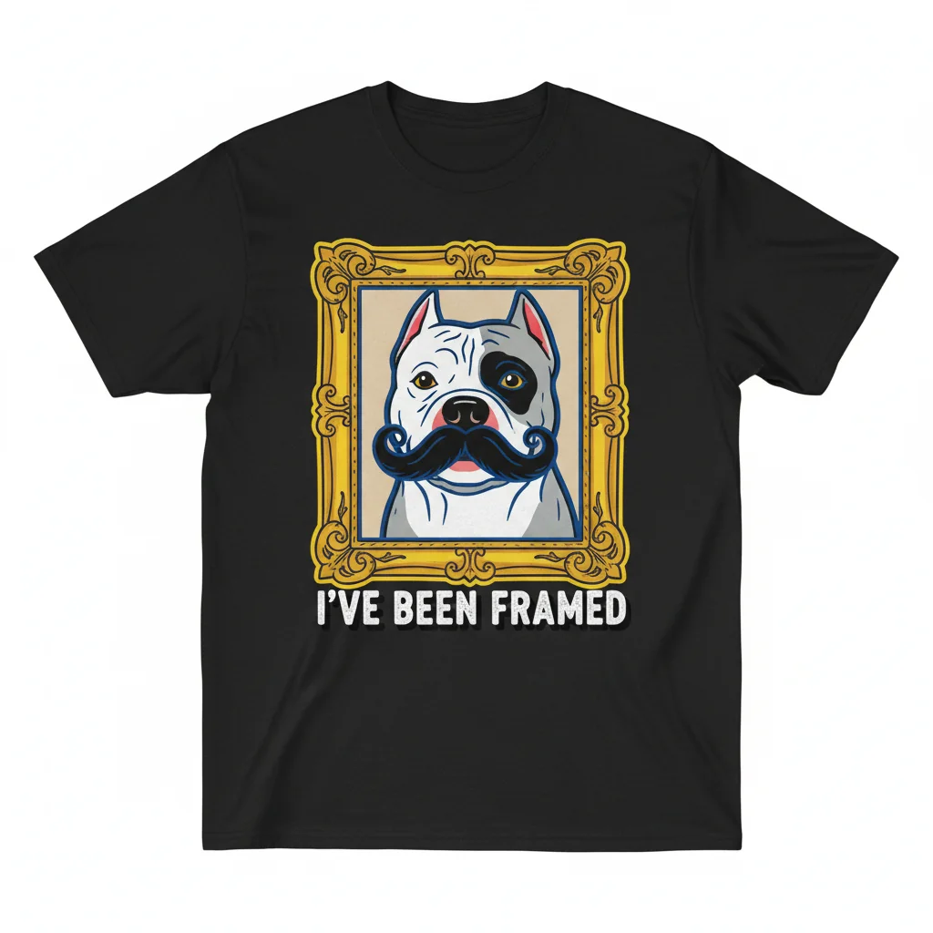 Funny Pitbull Moustache T-Shirt - "I've Been Framed" Essential Tee