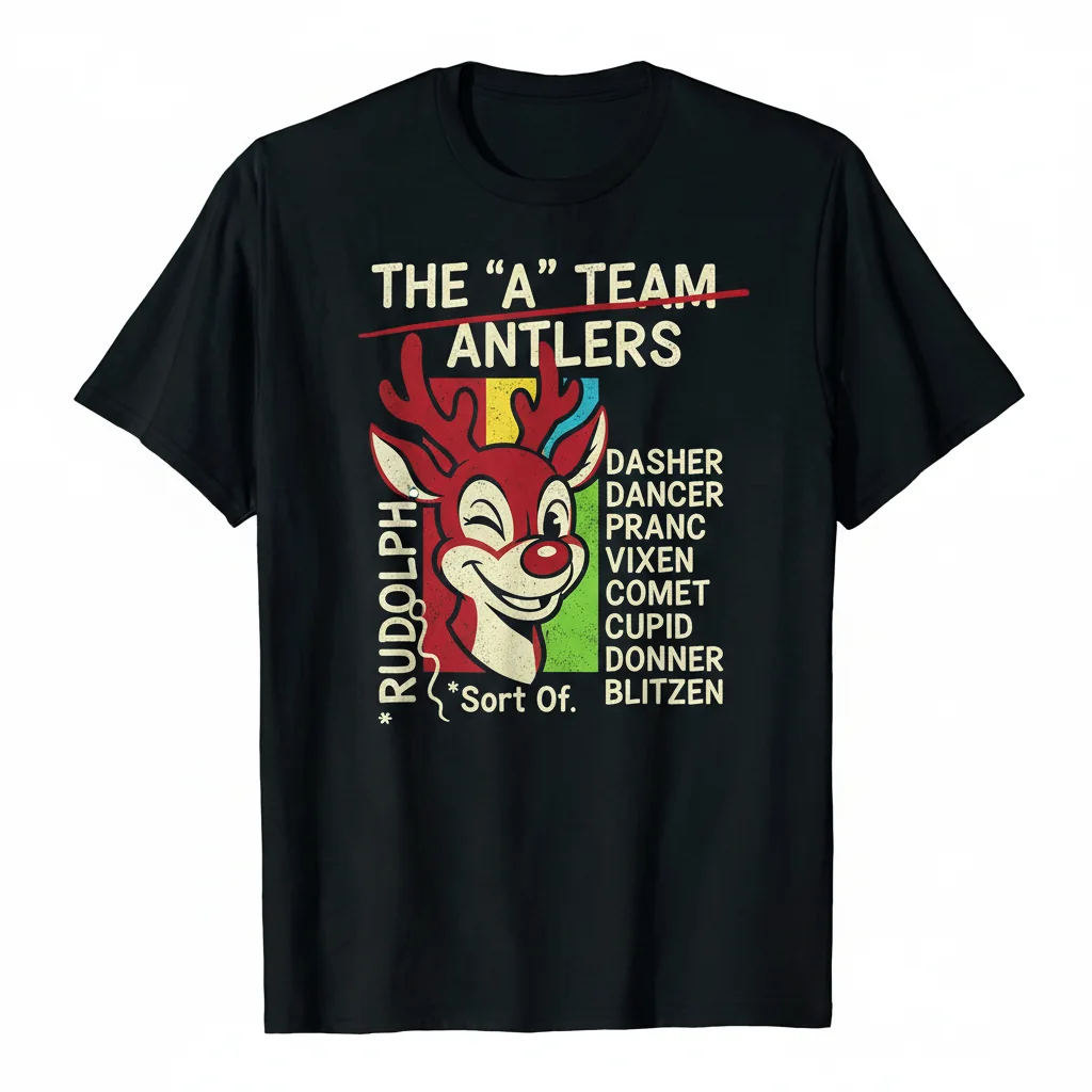 Funny Rudolph Team List T-Shirt | Santa's Reindeer Names Holiday Tee