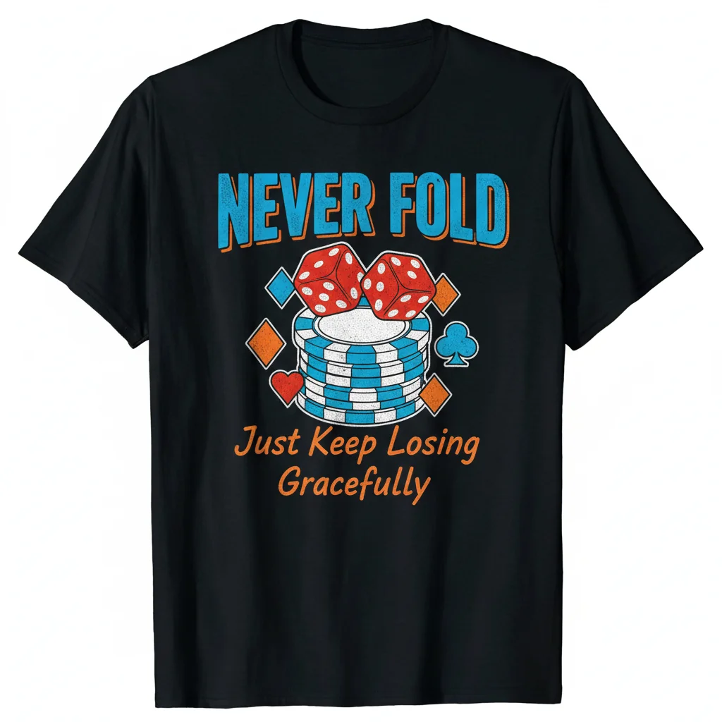 Sarcastic Poker Gambler 'Never Give Up' Durable Unisex T-Shirt – Fade-Resistant & Comfortable