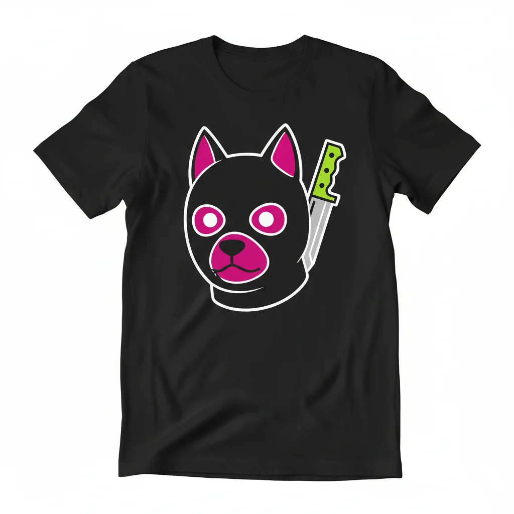Whimsical "Ski Mask Dog with Knife" T-Shirt - Original Art for the Playful Soul