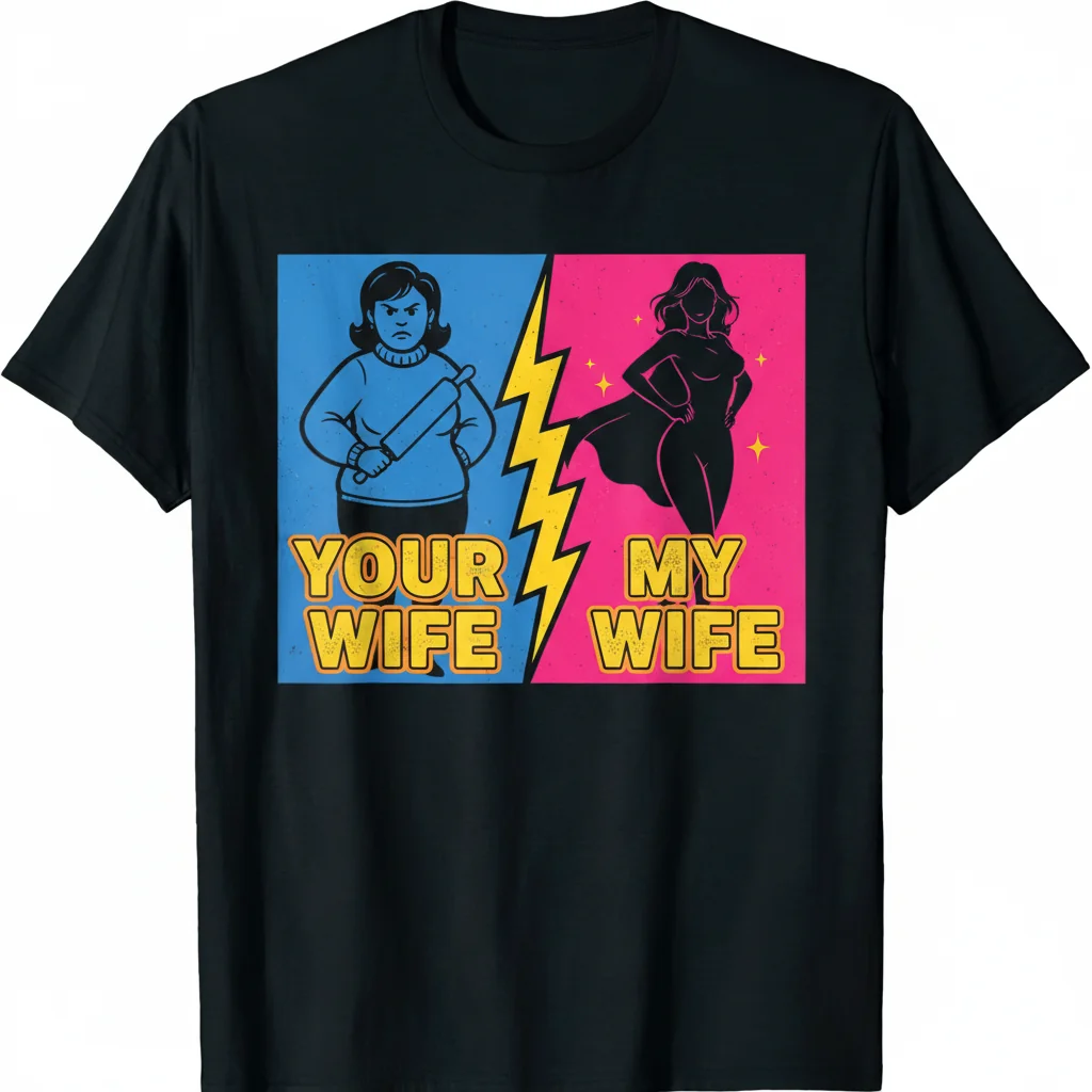 Funny Your Wife, My Wife Essential T-Shirt - Humorous Slogan Tee