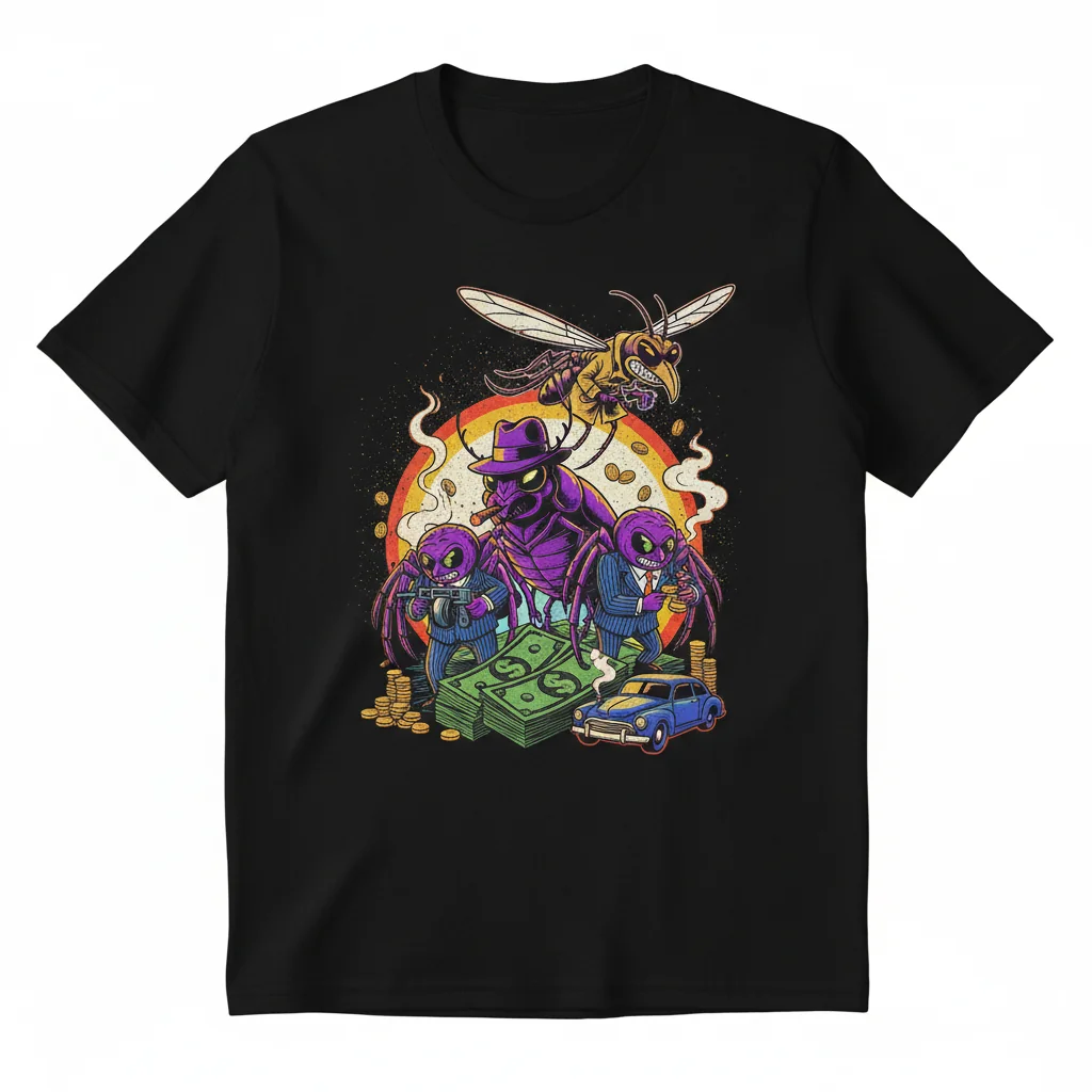 Gangster Bugs T-Shirt | Funny Cartoon Graphic Tee | Unisex 100% Cotton