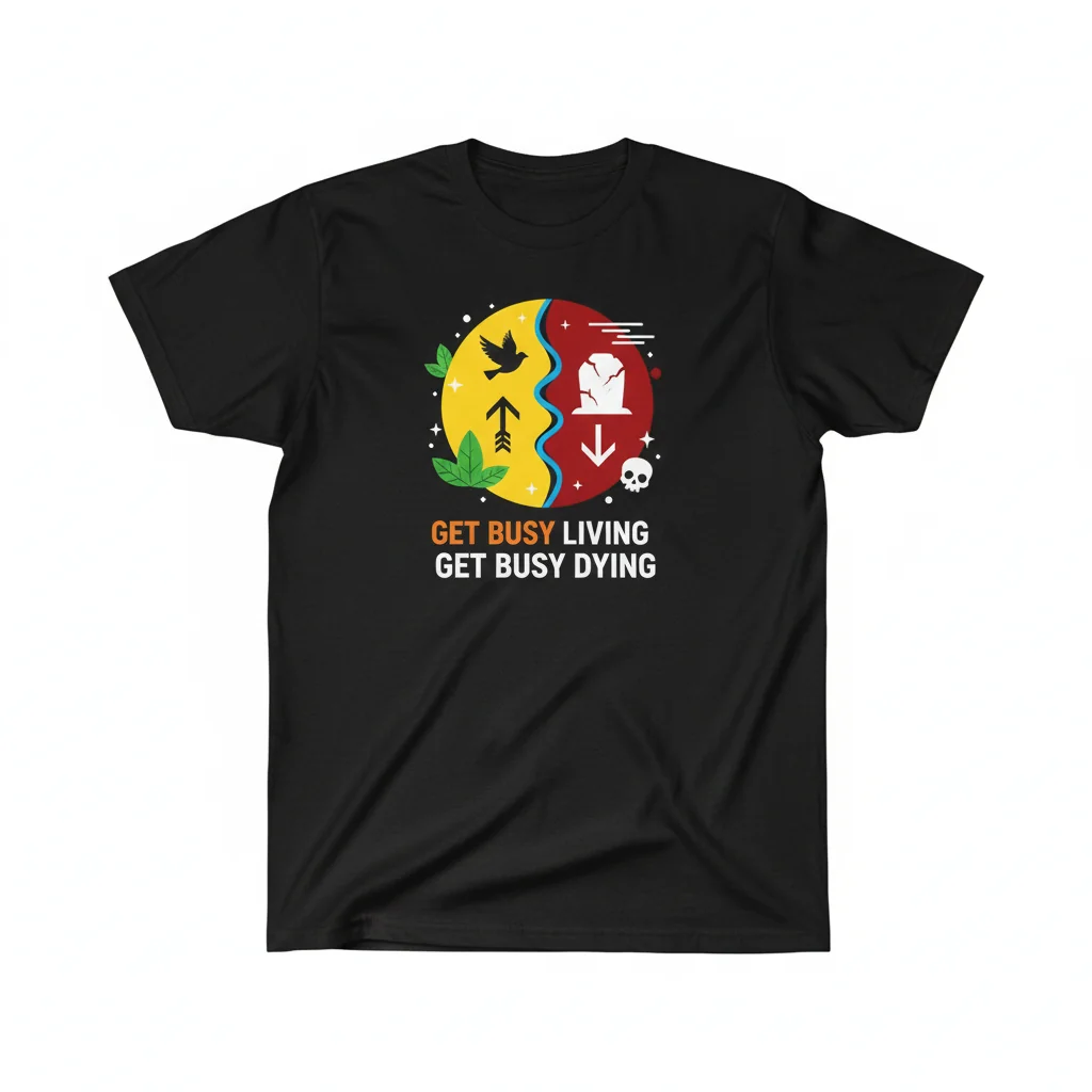 Camiseta Esencial "Get Busy Living Or Get Busy Dying" – Durabilidad y Comodidad sin Compromiso