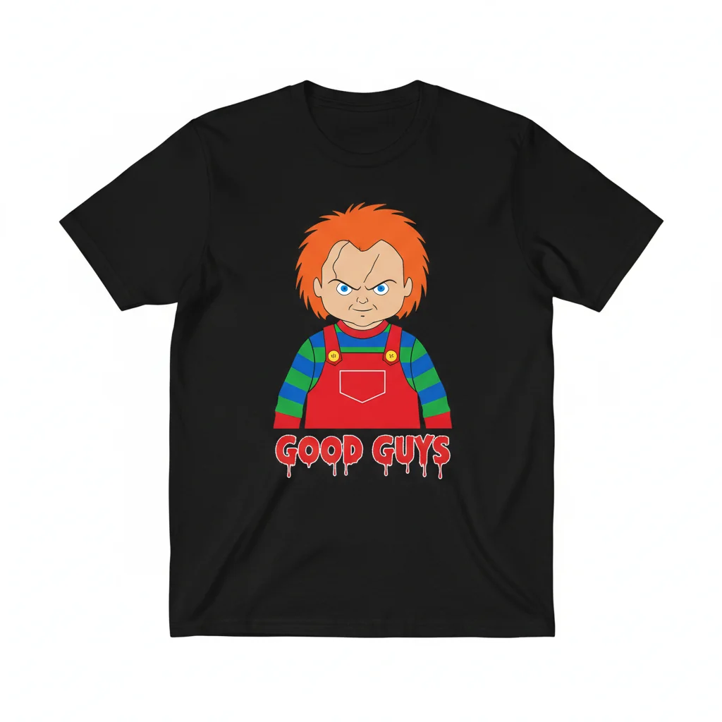 Good Guys Chucky Overalls Graphic Tee - Iconic Horror Art for Everyday Style