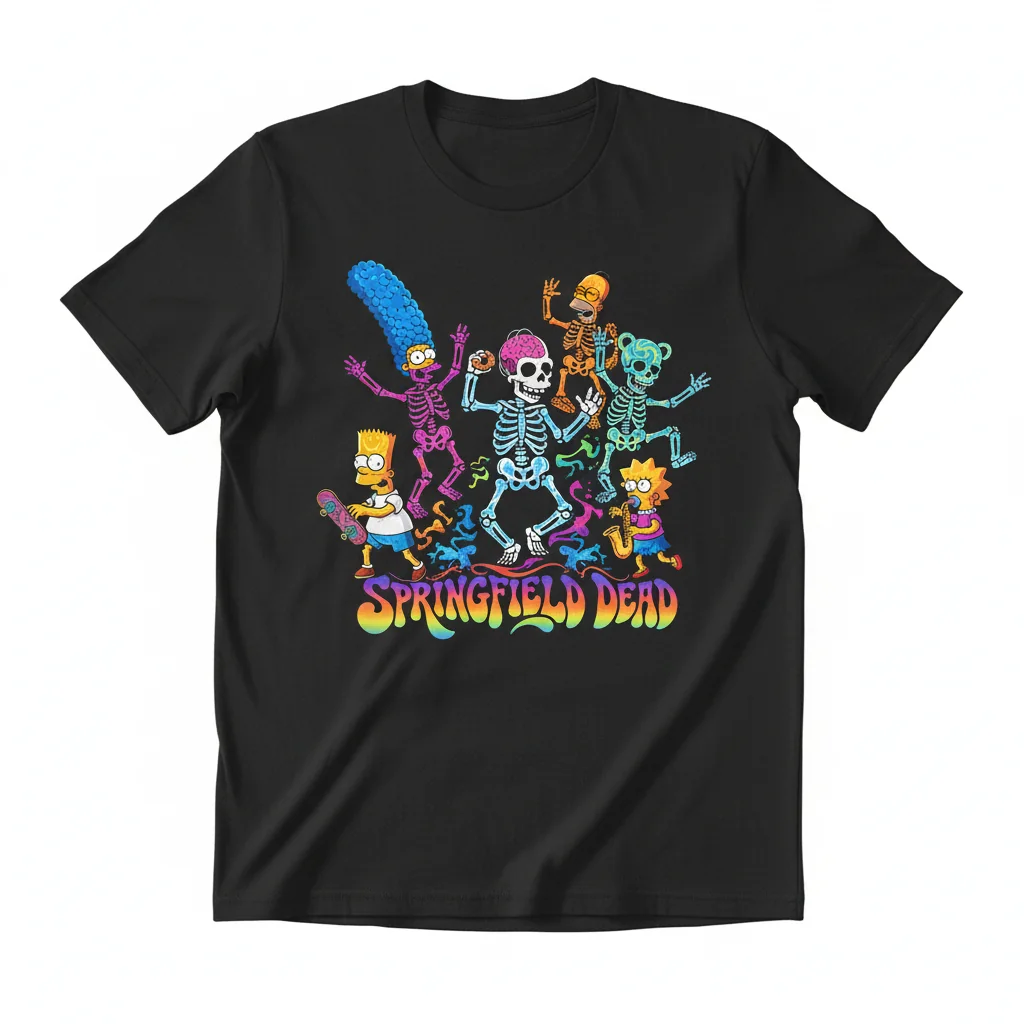 The Simpsons Grateful Dead Style T-Shirt - Homer, Bart, Jerry Garcia Mashup Tee