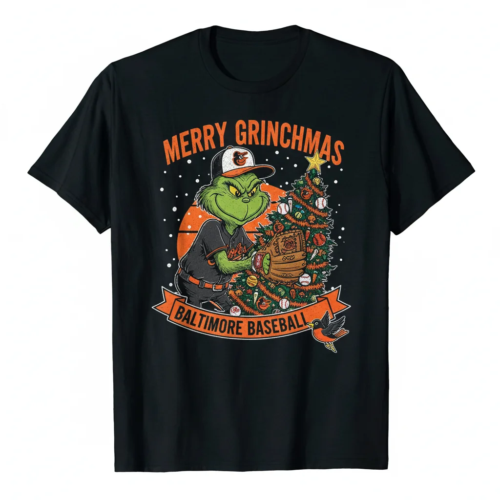 Festive Grinch Orioles Baseball Christmas Tee