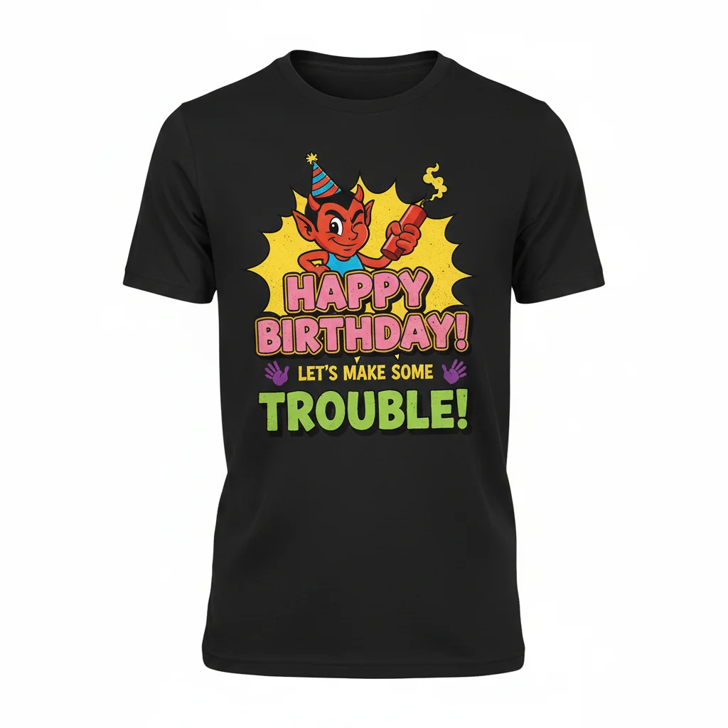 Funny Naughty Trouble Happy Birthday Graphic T-Shirt