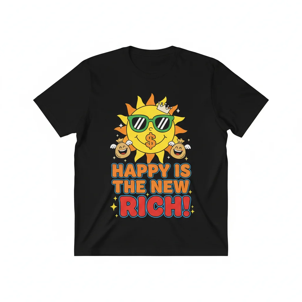 Durable "Happy is the New Rich" Unisex T-Shirt – Fade-Resistant & Comfortable
