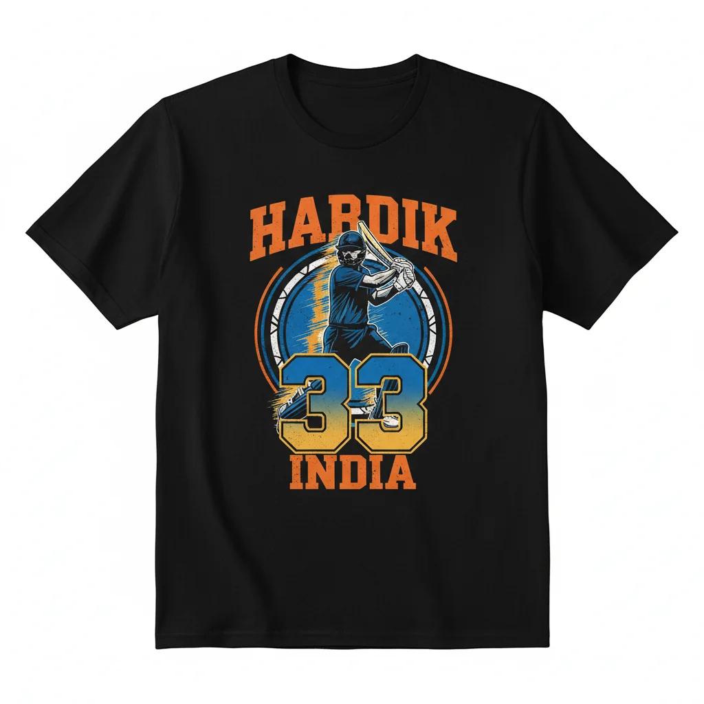 Hardik Pandya 33: Unleash Your Inner Fire with the New Indian Cricket Jersey Inspired T-Shirt