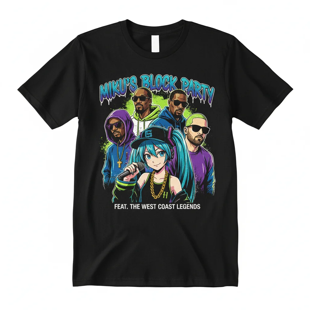Hatsune Miku Rapper Snoop Dogg Ice Cube Eminem Dr Dre Gangsta Inspired T-Shirt