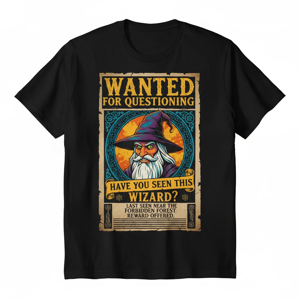 Vintage Wizard Wanted Poster T-Shirt - Fantasy Essential Tee