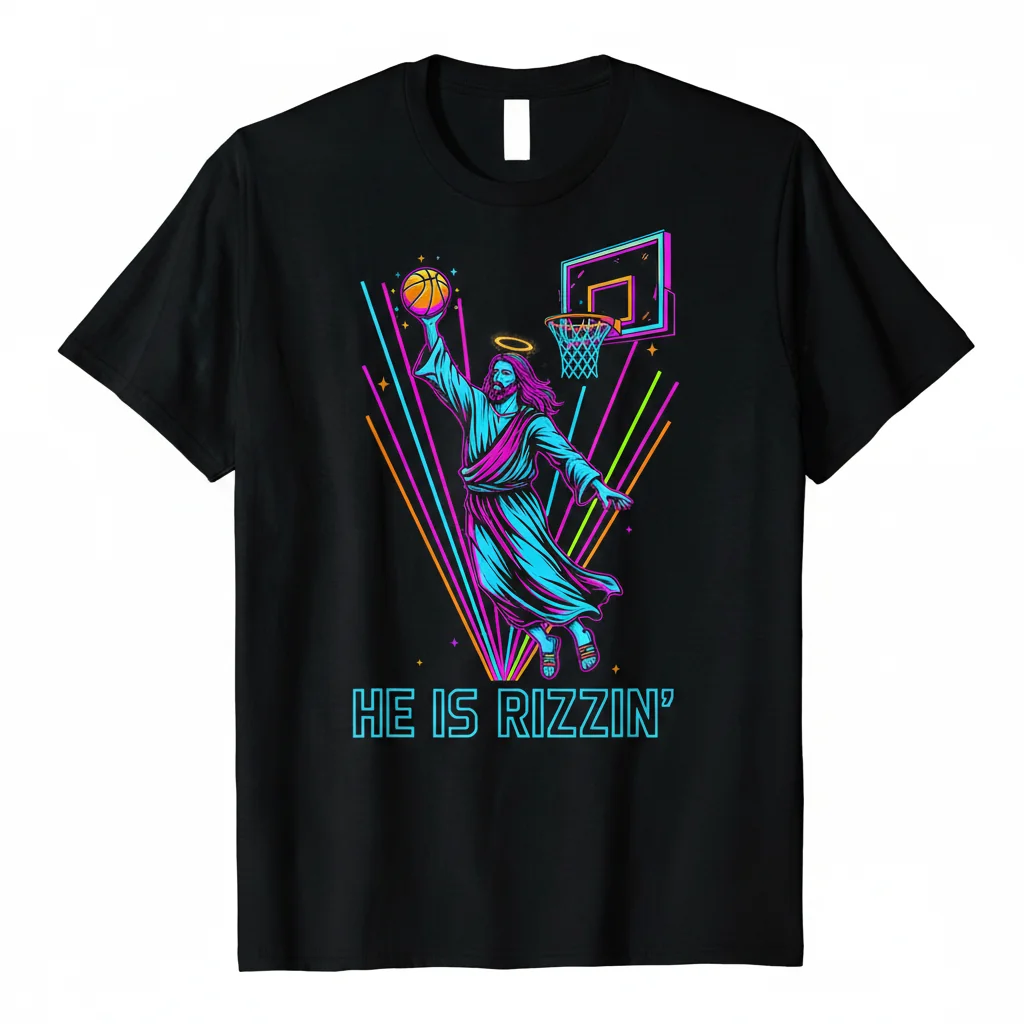 He Is Rizzin Funny Basketball Jesus Christ Retro Graphic T-Shirt | Essential Tee