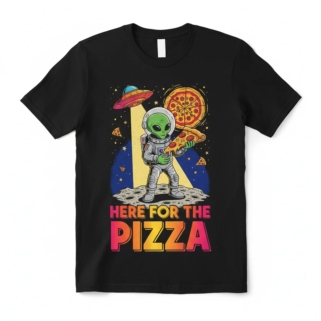 Pizza Alien Graphic Tee - "Here For The Pizza" Fan Shirt