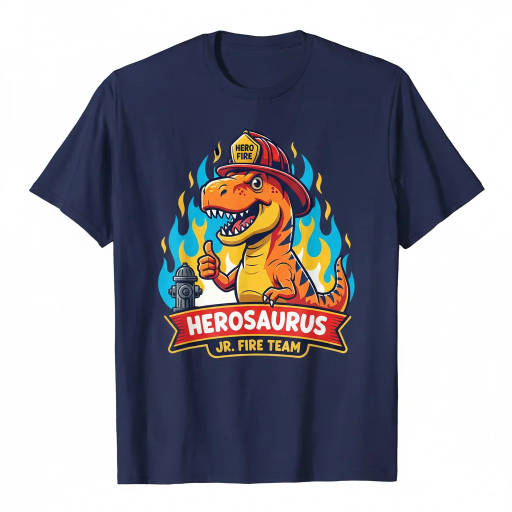 Herosaurus Firefighter Dinosaur Kids Essential T-Shirt - Young Hero Apparel
