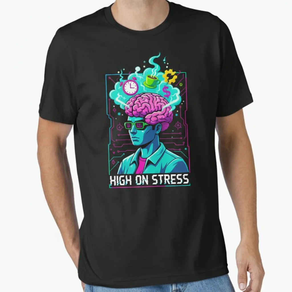 Camiseta Esencial "High on Stress" – 100% Algodón Peinado, Ajuste Retail