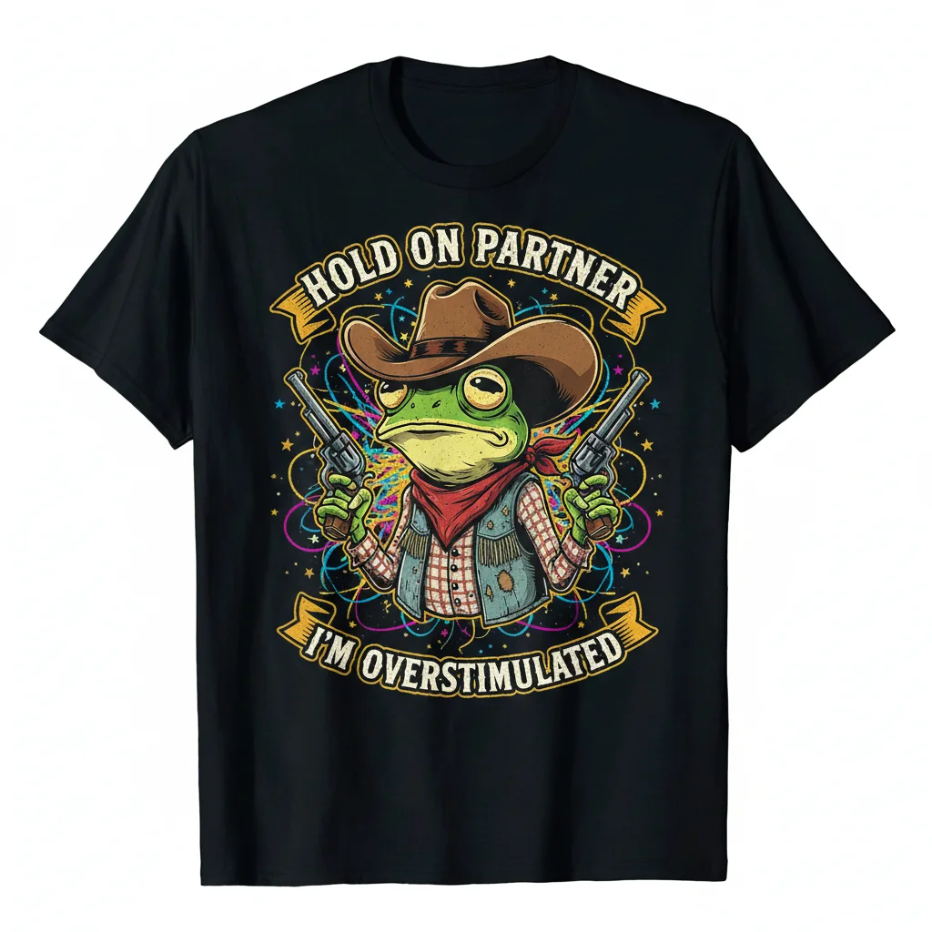 The "Overstimulated Cowboy Frog" Art Tee | Premium Soft Unisex Shirt