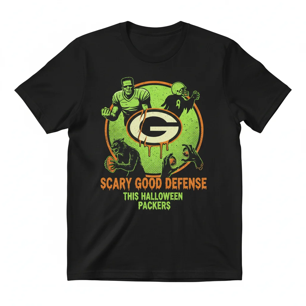 Packers Halloween Shirt: Horror Characters Scary Good Defense Tee