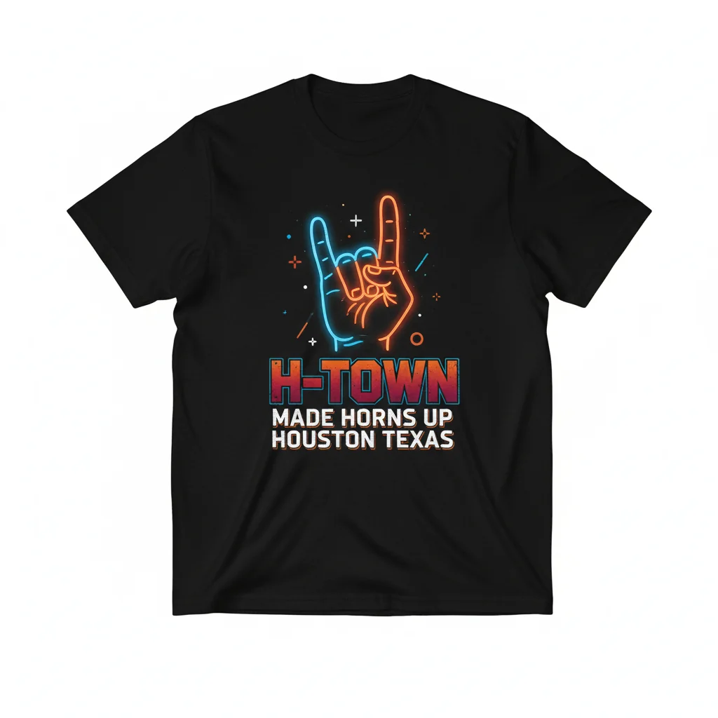 Texas H-Town Spirit: Horns Up Hand Sign Tee