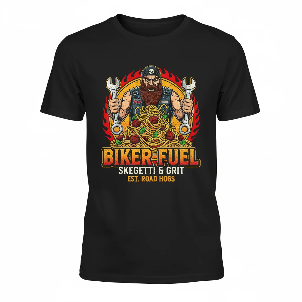 Biker Sketty Eating Funny T-Shirt - Essential 100% Cotton Tee