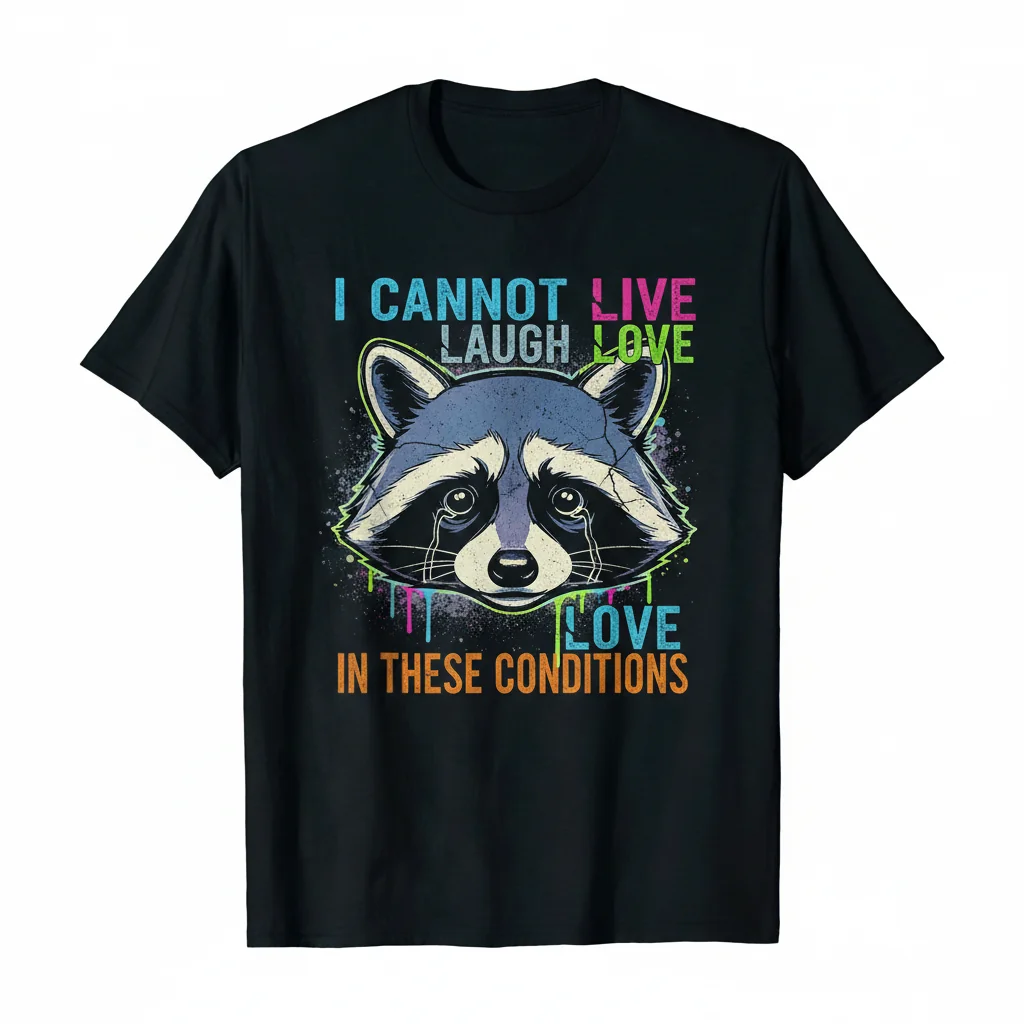 Sad Raccoon 'Cannot Live Laugh Love' Essential T-Shirt - Word Art Tee