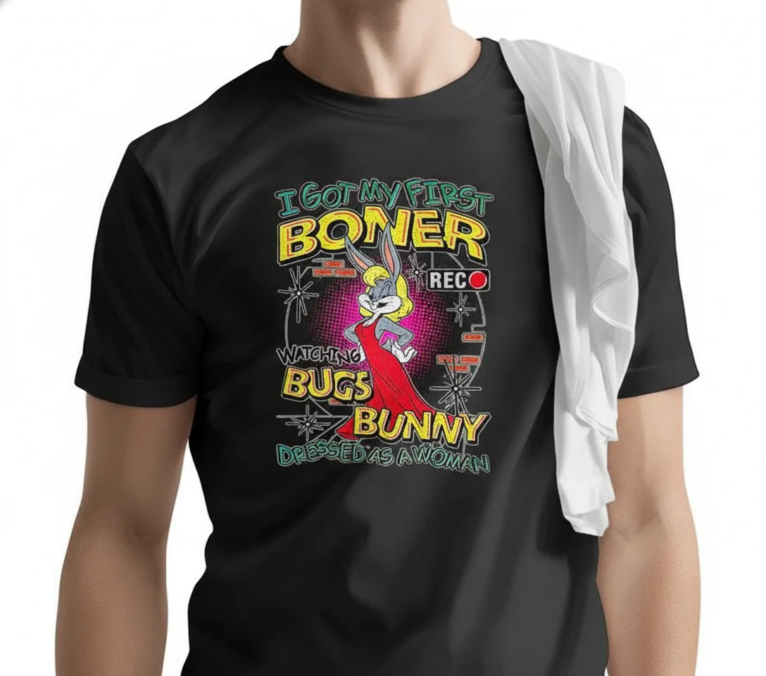 Bugs Bunny Dressed as a Woman First Boner Shirt - Humorous & Unique Tee