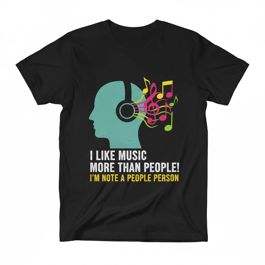 Divertida Camiseta "Me Gusta la Música Más que la Gente" - Juego de Palabras Musical