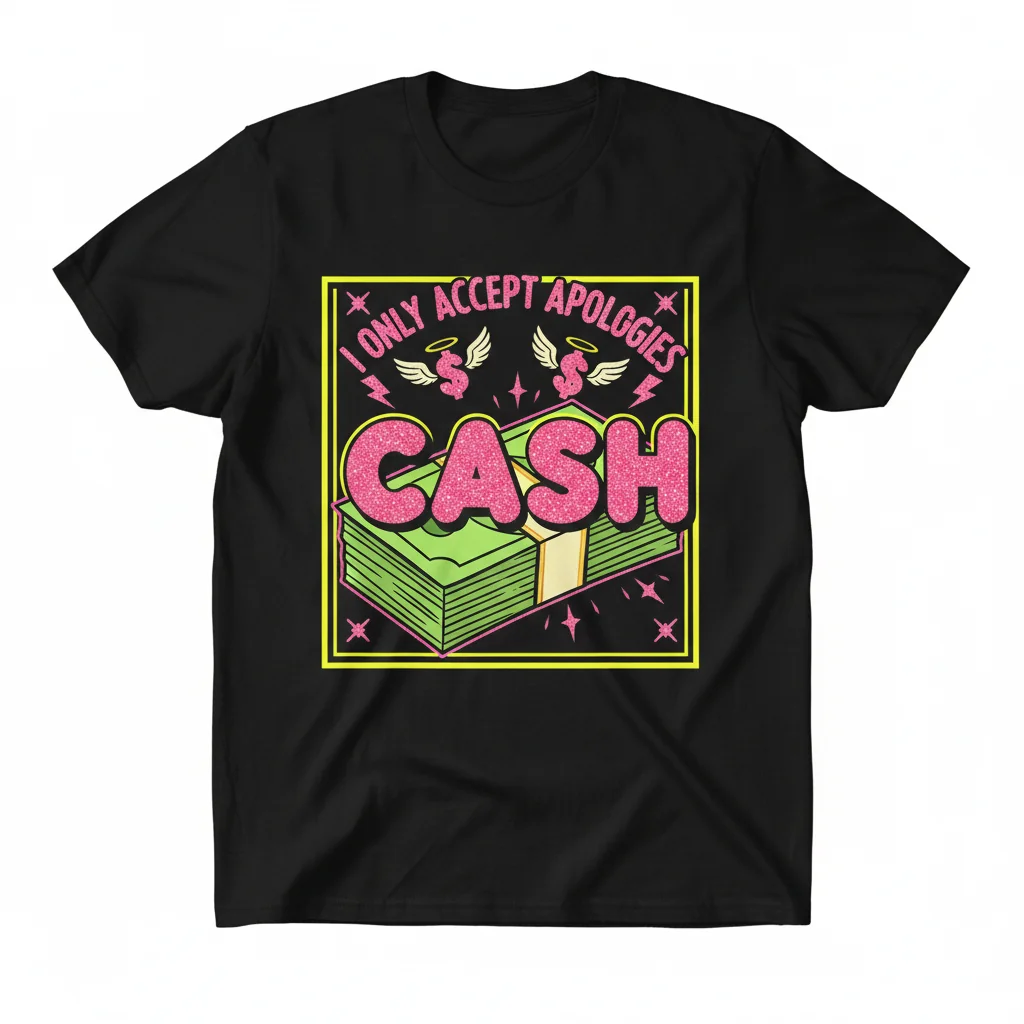 The "Apologies in Cash" Essential Tee – A Statement in Sparkle