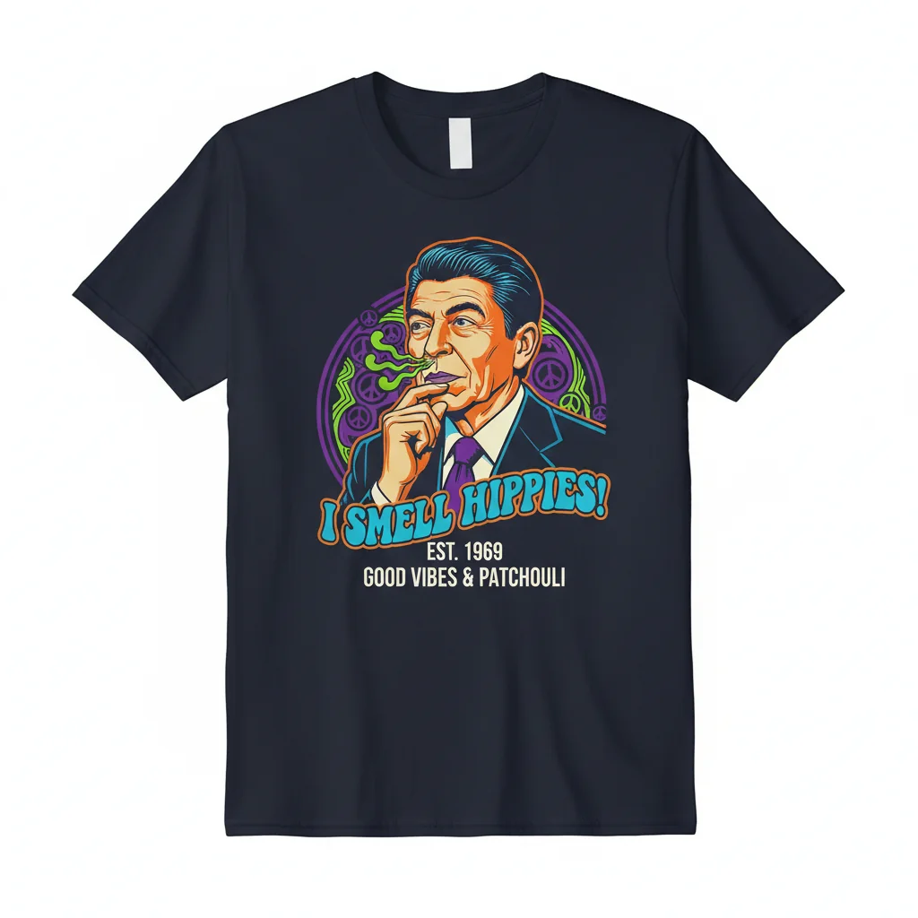 The 'I Smell Hippies Reagan' Tee: A Retro Vibe for Today's Free Spirit