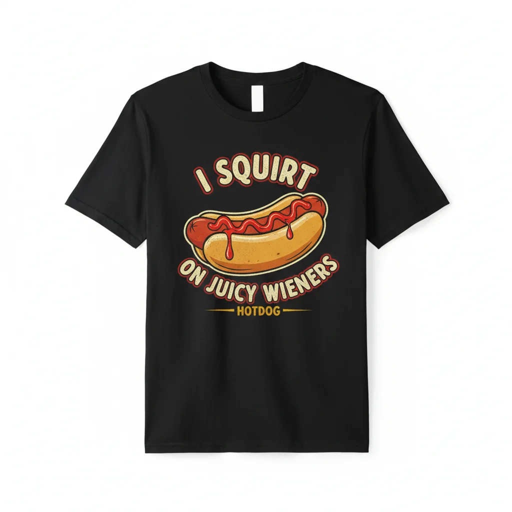 Divertido Camiseta con Estampado de Perro Caliente 'I Squirt On Juicy Wieners' para Hombres y Mujeres