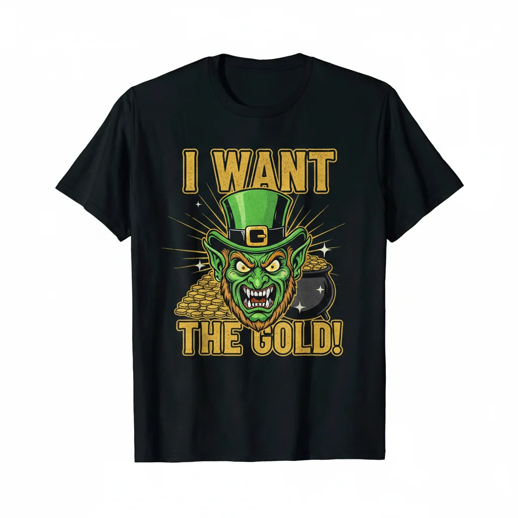 Durable & Vibrant: "I Want The Gold!" Crichton Alabama Leprechaun Meme T-Shirt