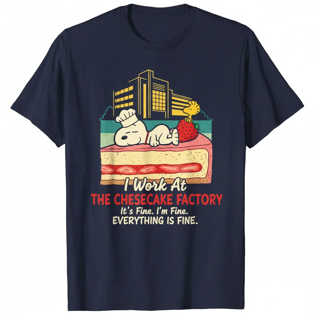 Tired Snoopy 'It's Fine' Cheesecake Factory Work Shirt - Premium Ring-Spun Cotton Tee
