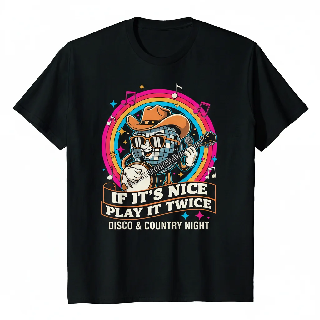 Play It Twice – Disco Mascot & Country Music Essential T-Shirt: Unmatched Style & Durability
