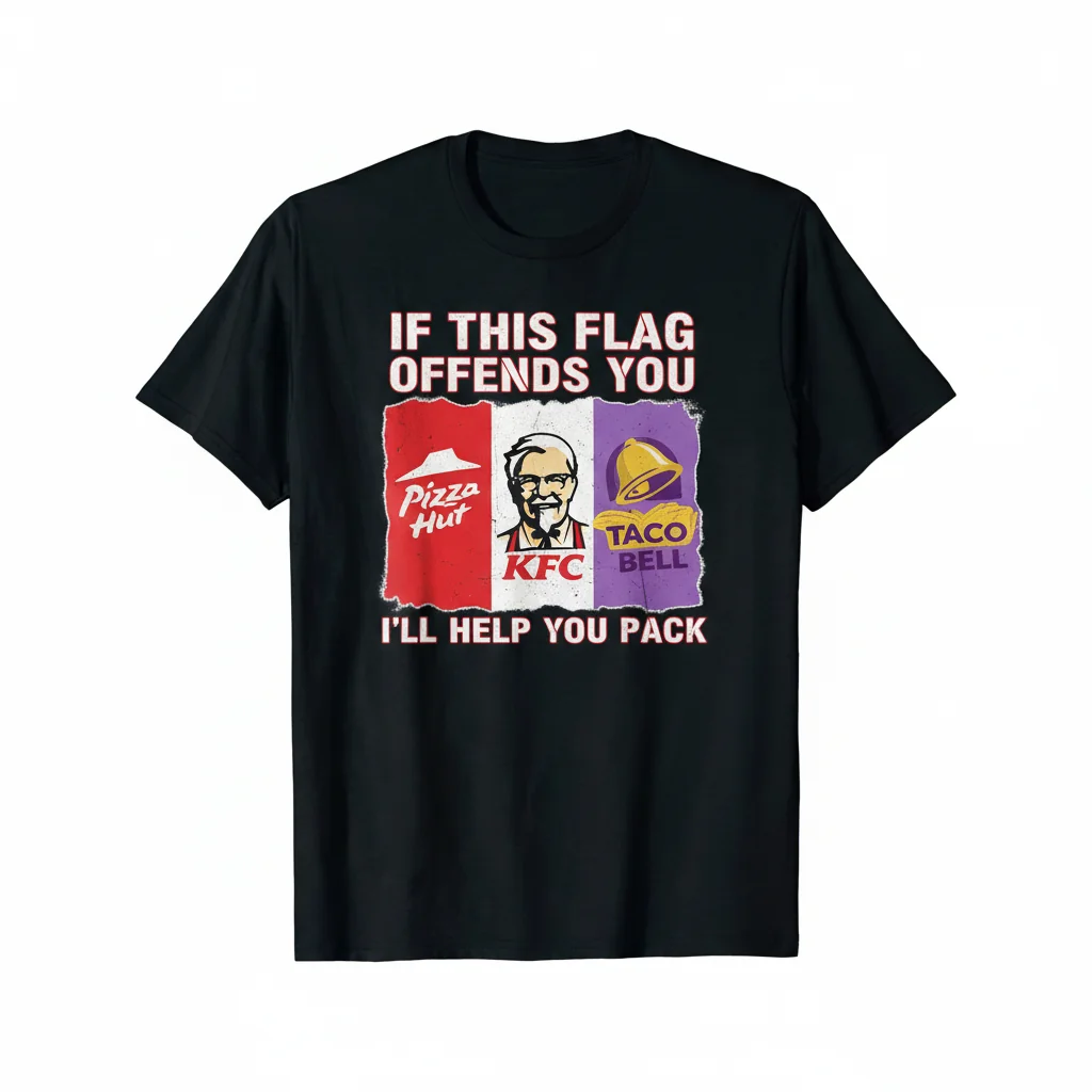 Divertido Camiseta Esencial "If This Flag Offends You (Taco Bell, KFC, Pizza Hut Combo)" – Algodón Suave, Ajuste Retail