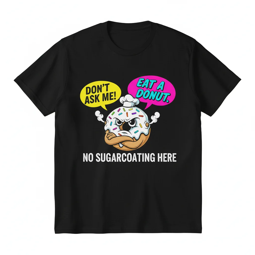 Camiseta Divertida: "Si no quieres la verdad, no me preguntes. Si quieres algo azucarado, ve a comerte un donut."