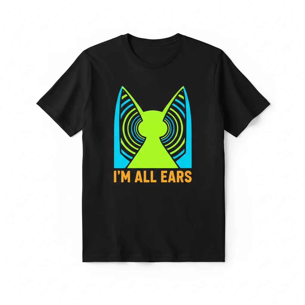 Whimsical Whispers: 'I'm All Ears' Cat Art Tee