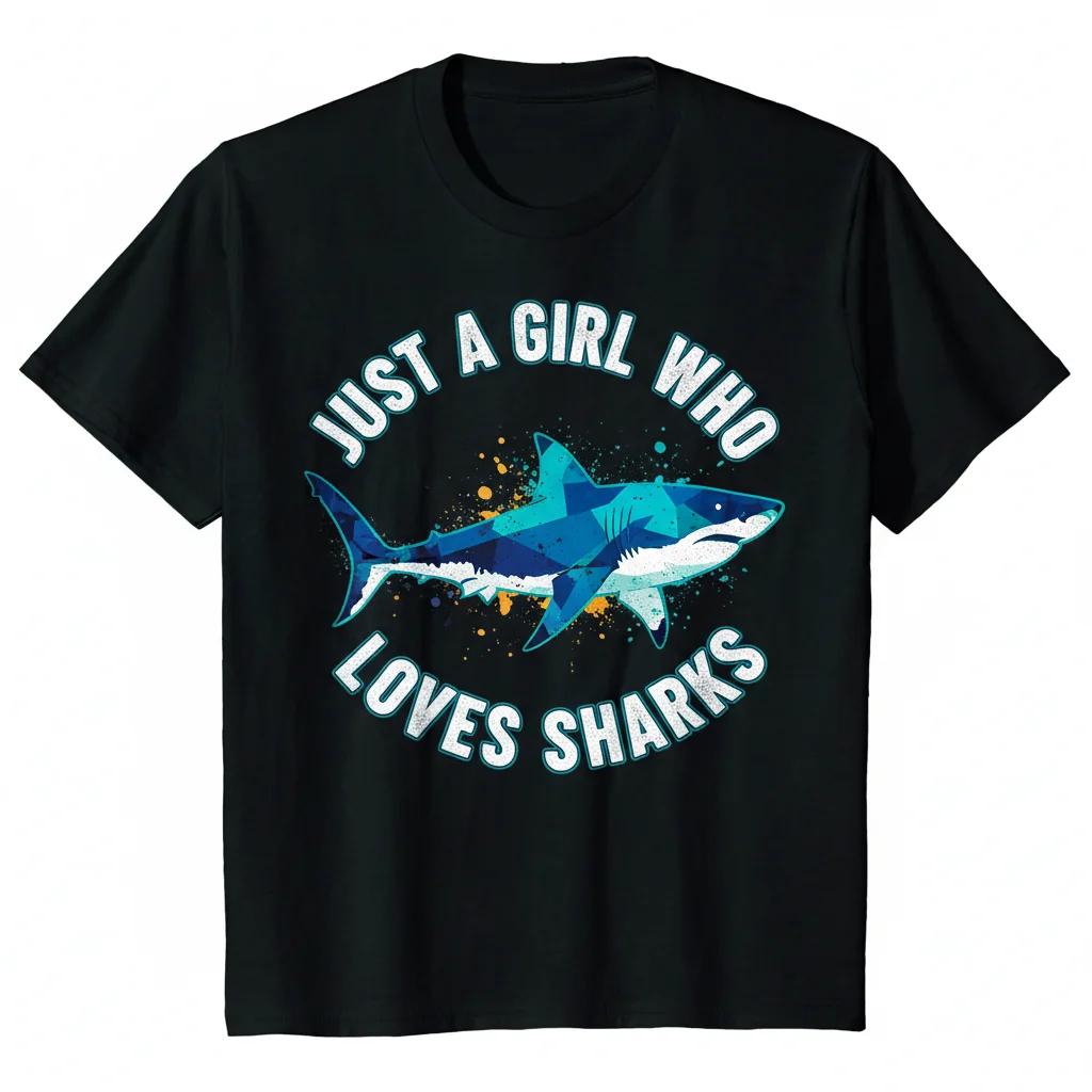 T-Shirt Essencial Feminina 'Im just a girl who loves Sharks' - 100% Algodão, Ajuste Retail
