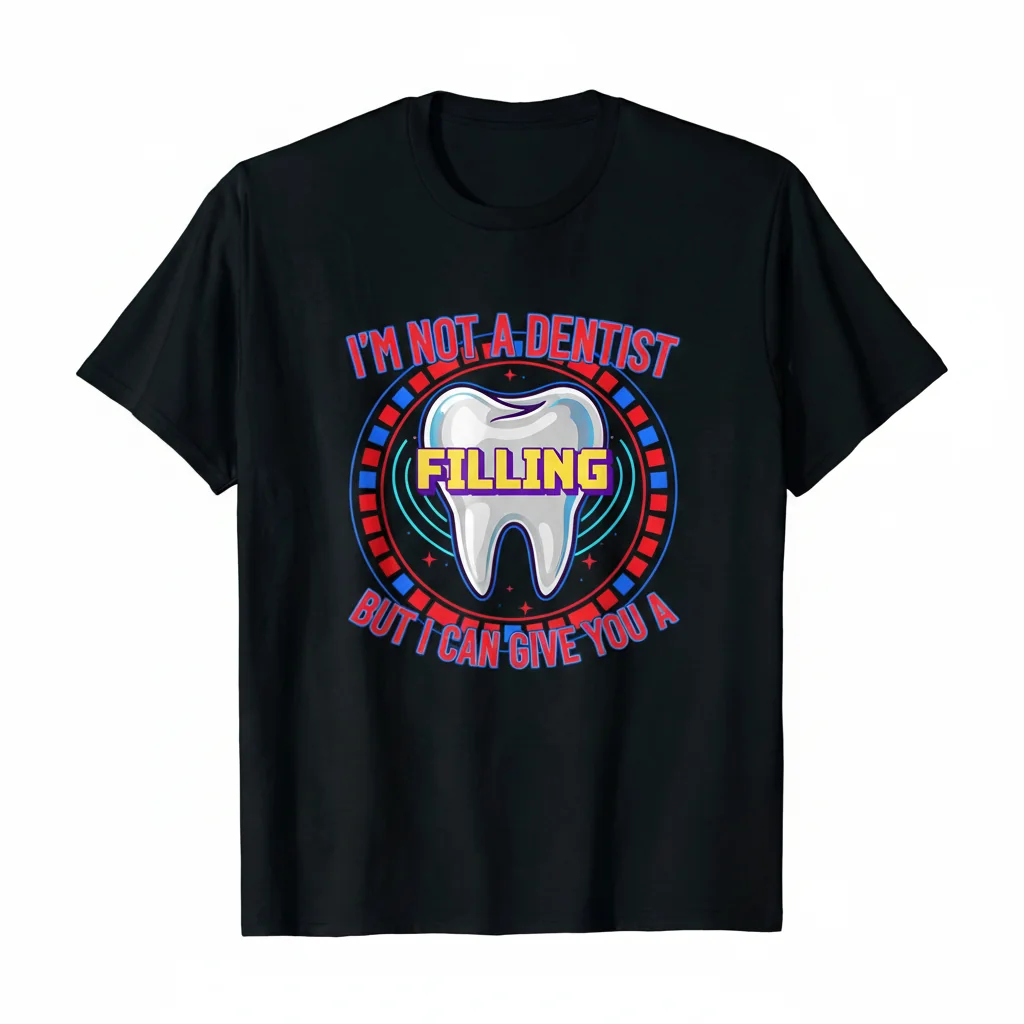 Funny Pick Up Line T-Shirt: I'm Not a Dentist But I Can Give You a Filling Tee