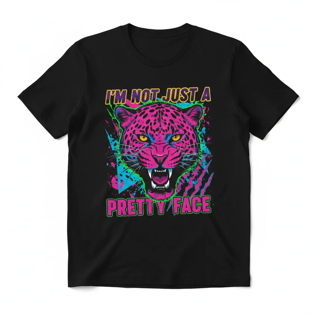 Women's 'I'm Not Just a Pretty Face Leopard' Graphic Tee – Soft Cotton, Retail Fit