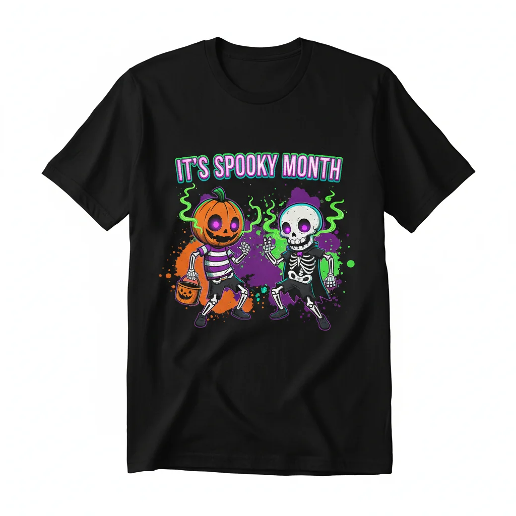 Spooky Month Skid and Pump Skeleton Halloween Tee - Durable, Vibrant & Pre-Shrunk